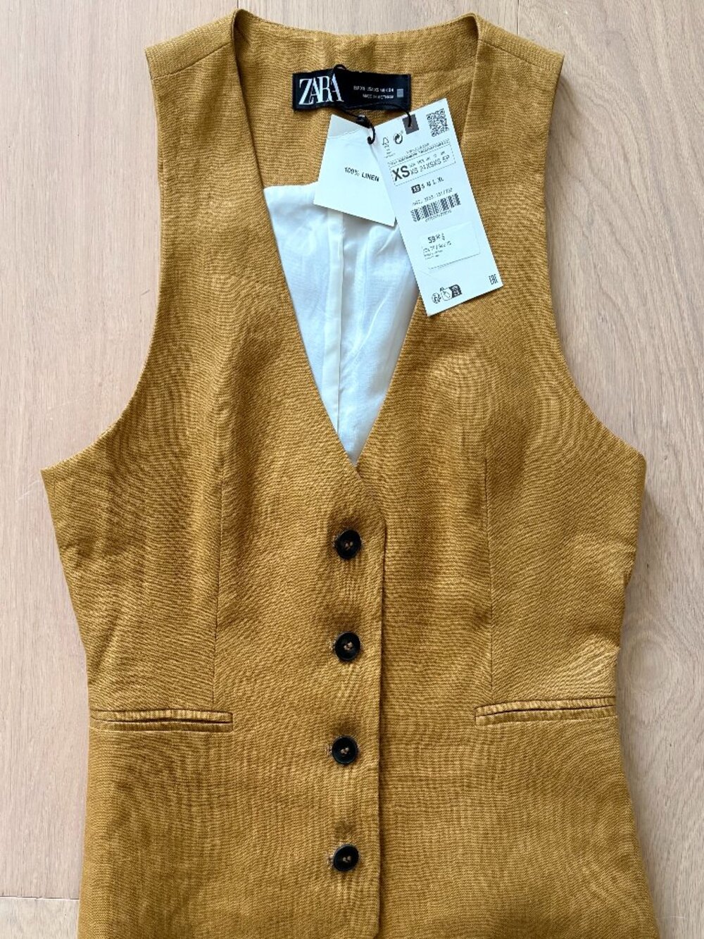 NWT Linen Zara Mustard Tan Yellow Vest XS/S